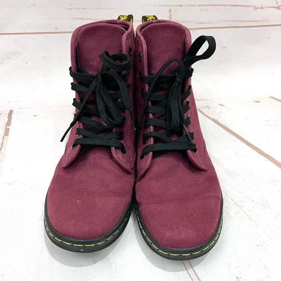 Dr Doc Martens Burgundy Red Canvas Shoreditch Lace Up Airwave Combat Boots